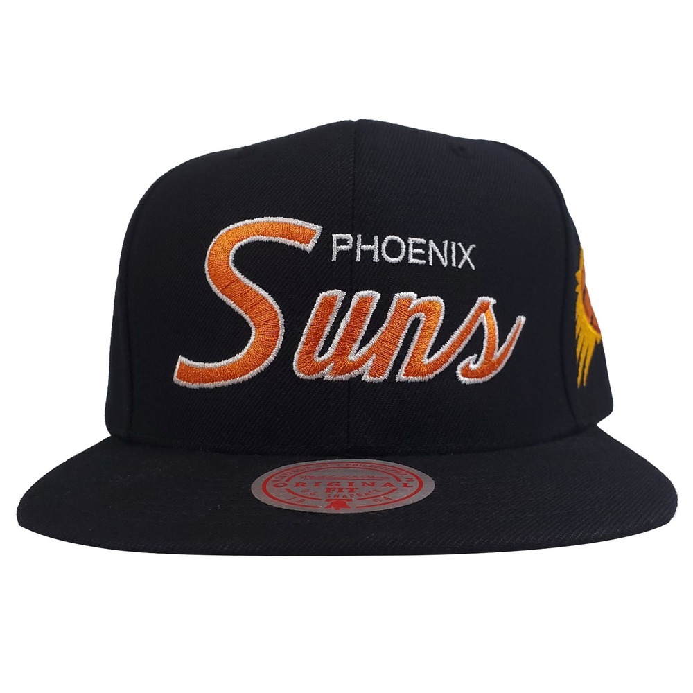 Phoenix Suns Mitchell & Ness NBA Snapback Hat Cap Script Logo‎ Black NWT